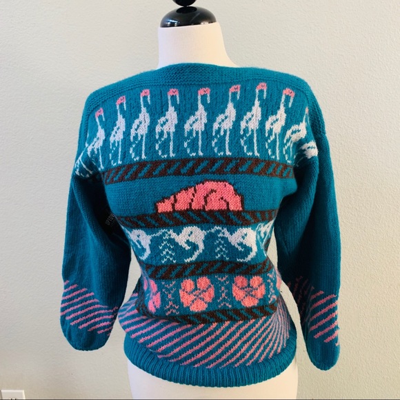 Vintage Sweaters - Hand knitted AUSTRALIAN theme kangaroo teal jumper